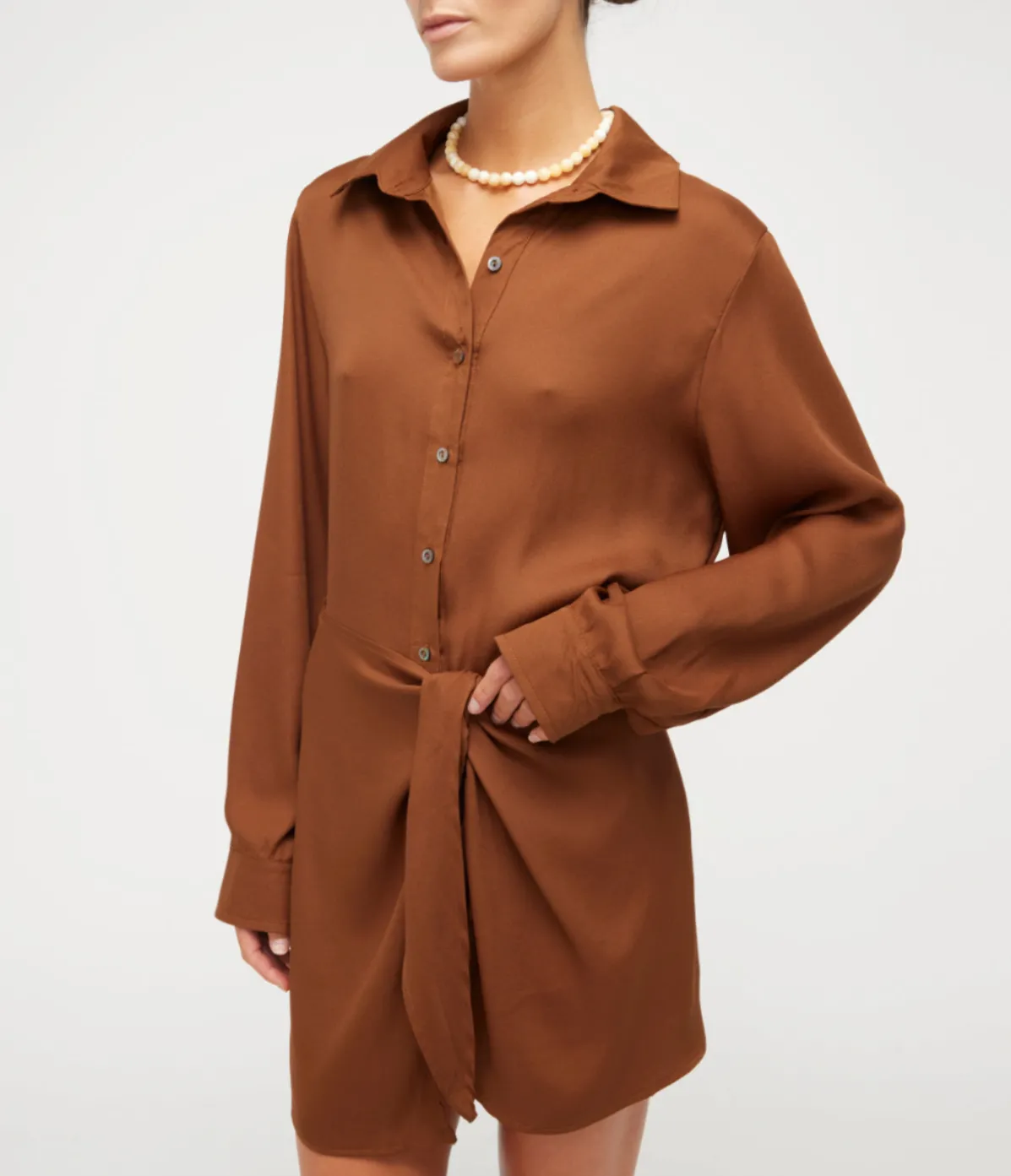 LA Cupro Wrap Silk Mini Dress In Tawny