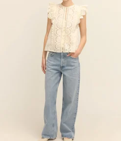 Lainey Embroidery Tank Top In Cream