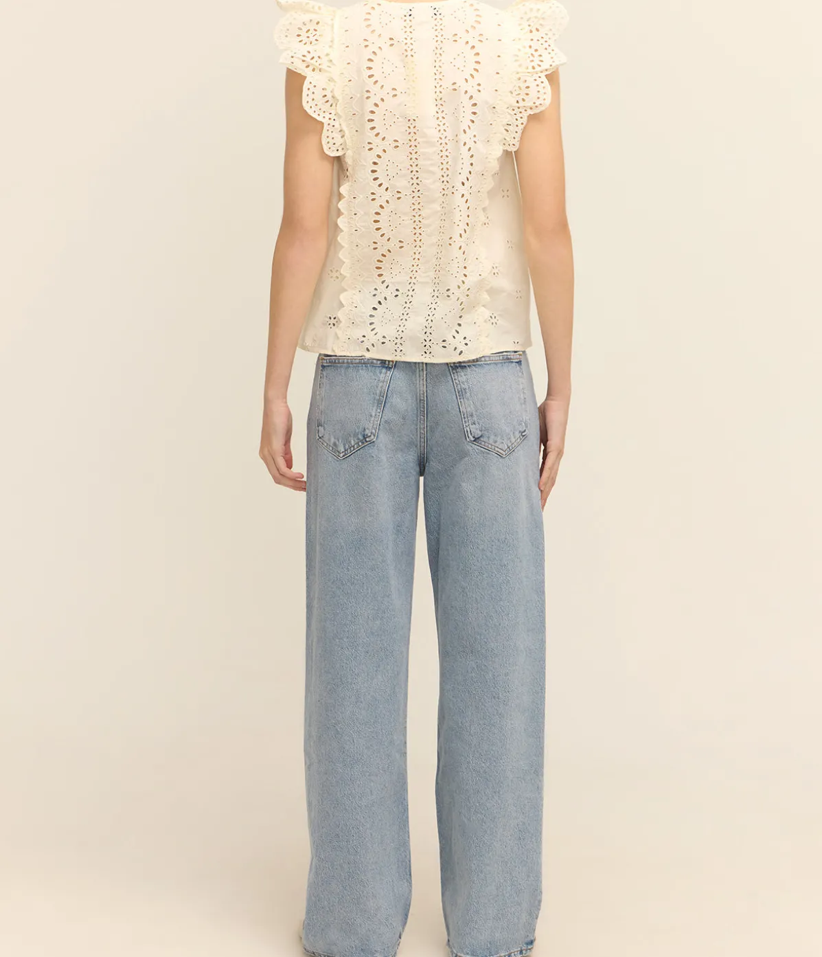Lainey Embroidery Tank Top In Cream