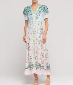 Lea Silk Long Dress In Willow Garden