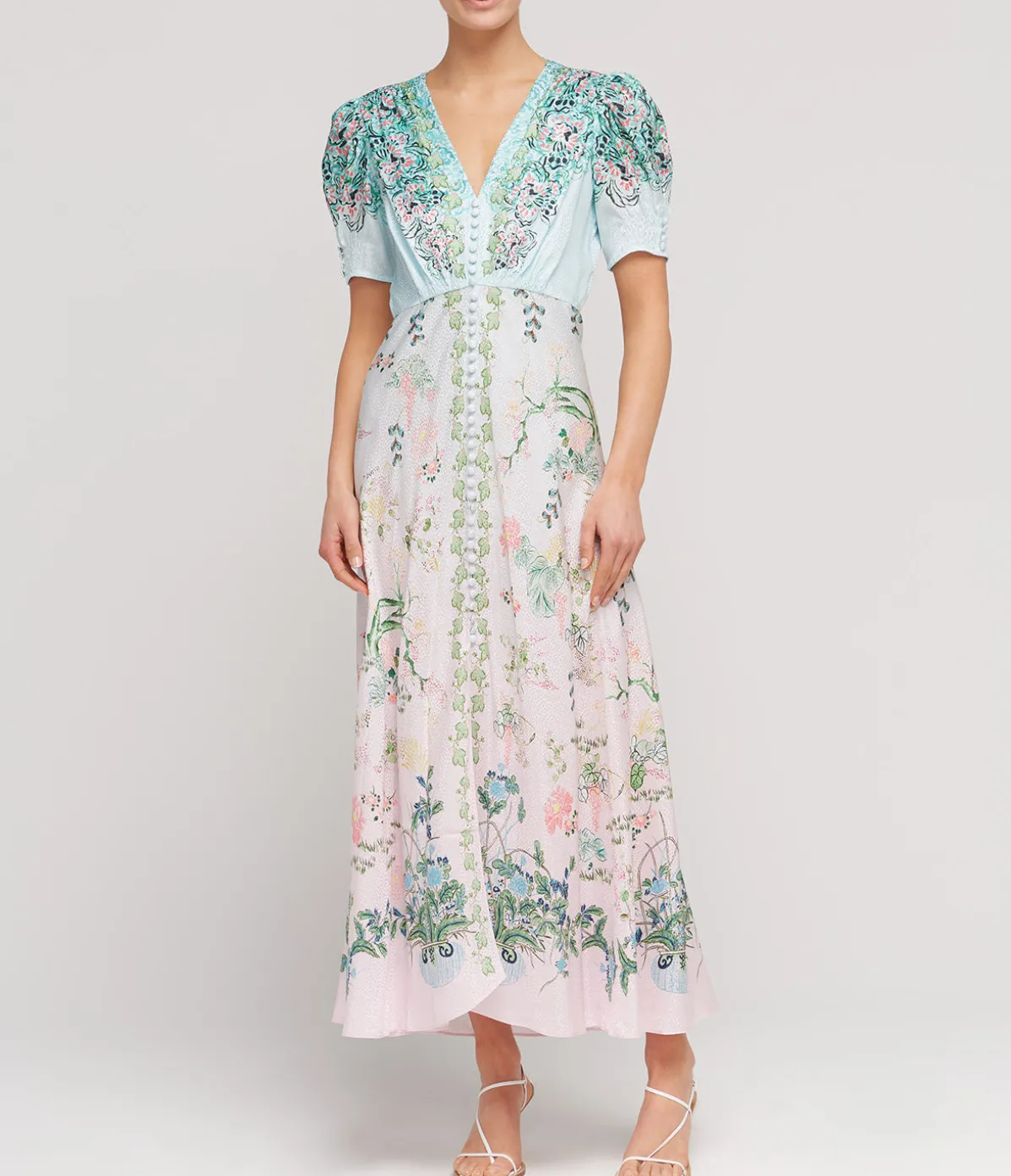 Lea Silk Long Dress In Willow Garden