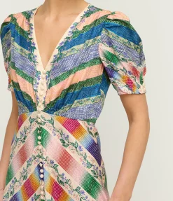 Lea Silk Maxi Dress In Hedgerow Chevron