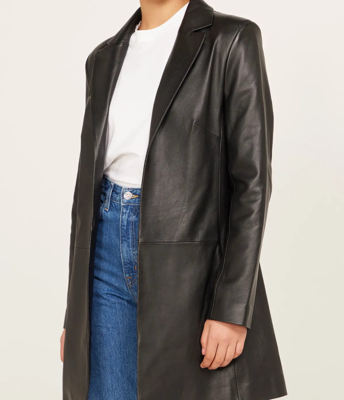 Leather Longline Jacket In Black