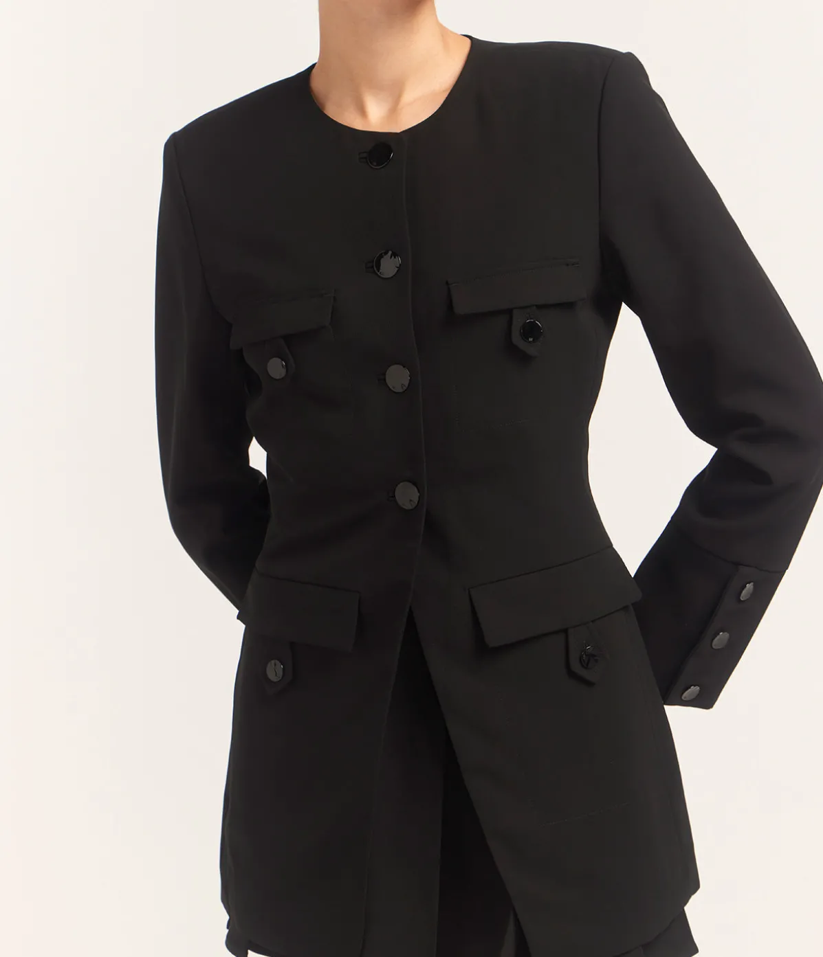 Light Twill Fitted Blazer In Black