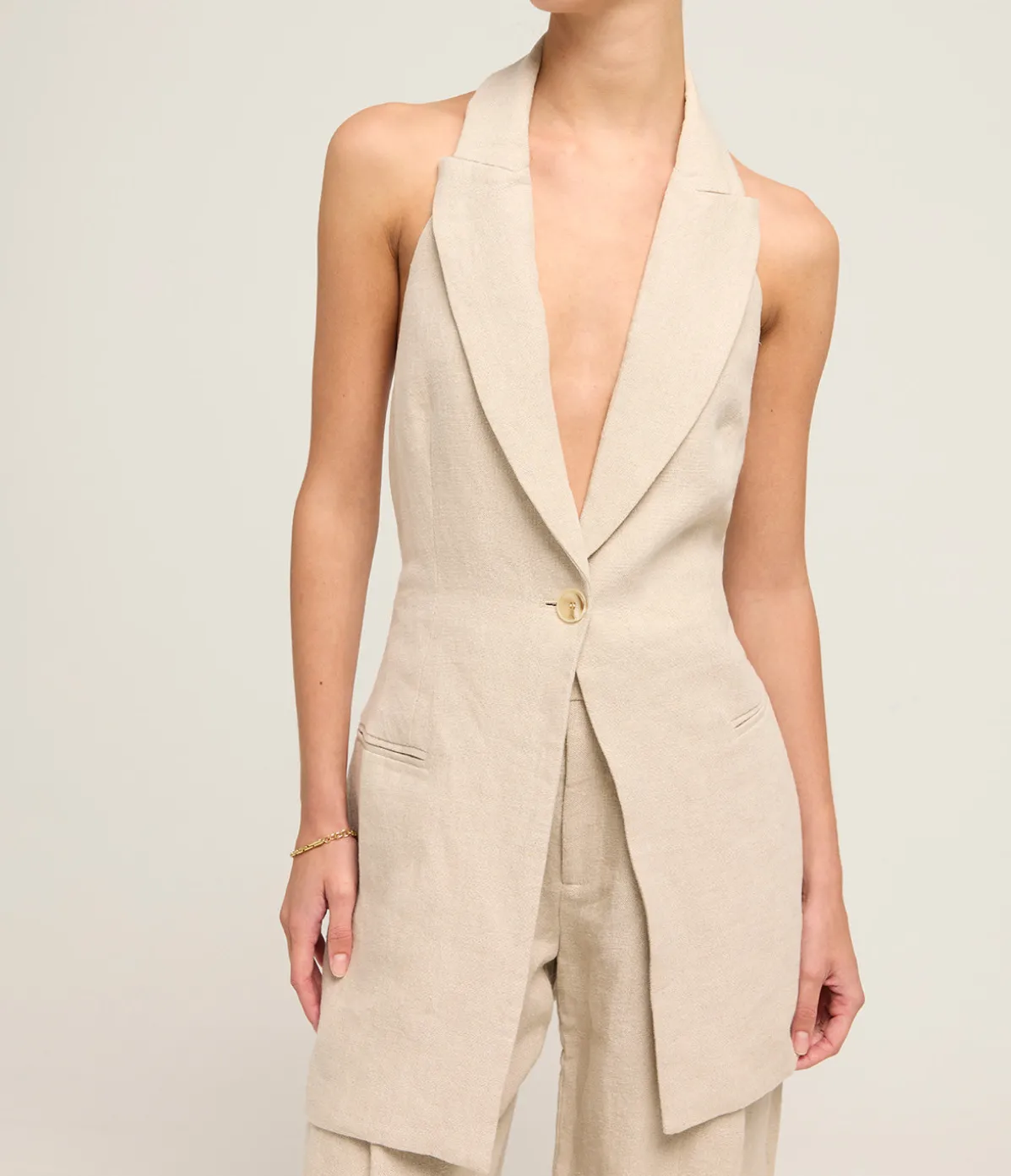 Linen Helm Vest In Natural