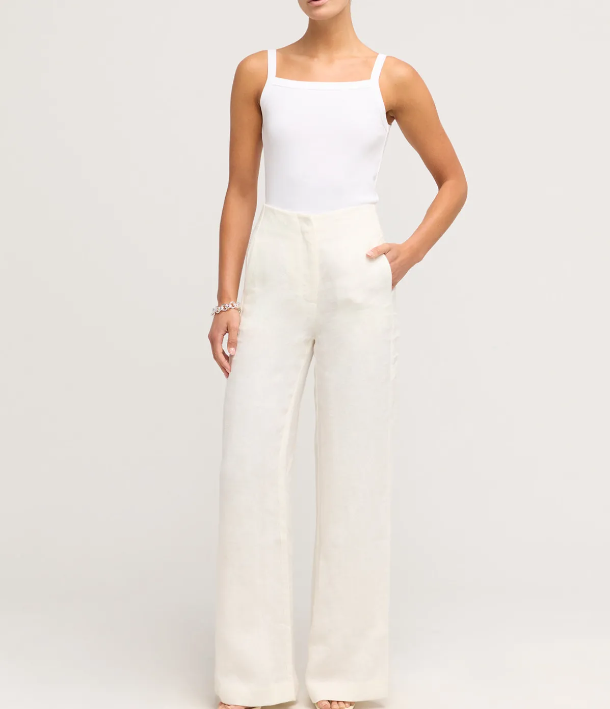 Linen Wide Leg Pants In Ivory