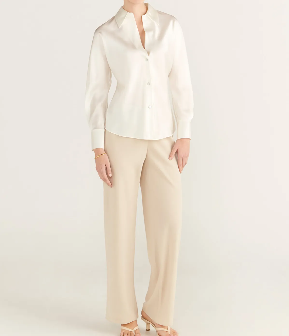 Long Sleeve Bias Blouse In Off White