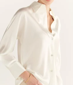 Long Sleeve Bias Blouse In Off White