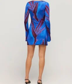 Long Sleeve Mini Kaftan Dress In Violet Flower