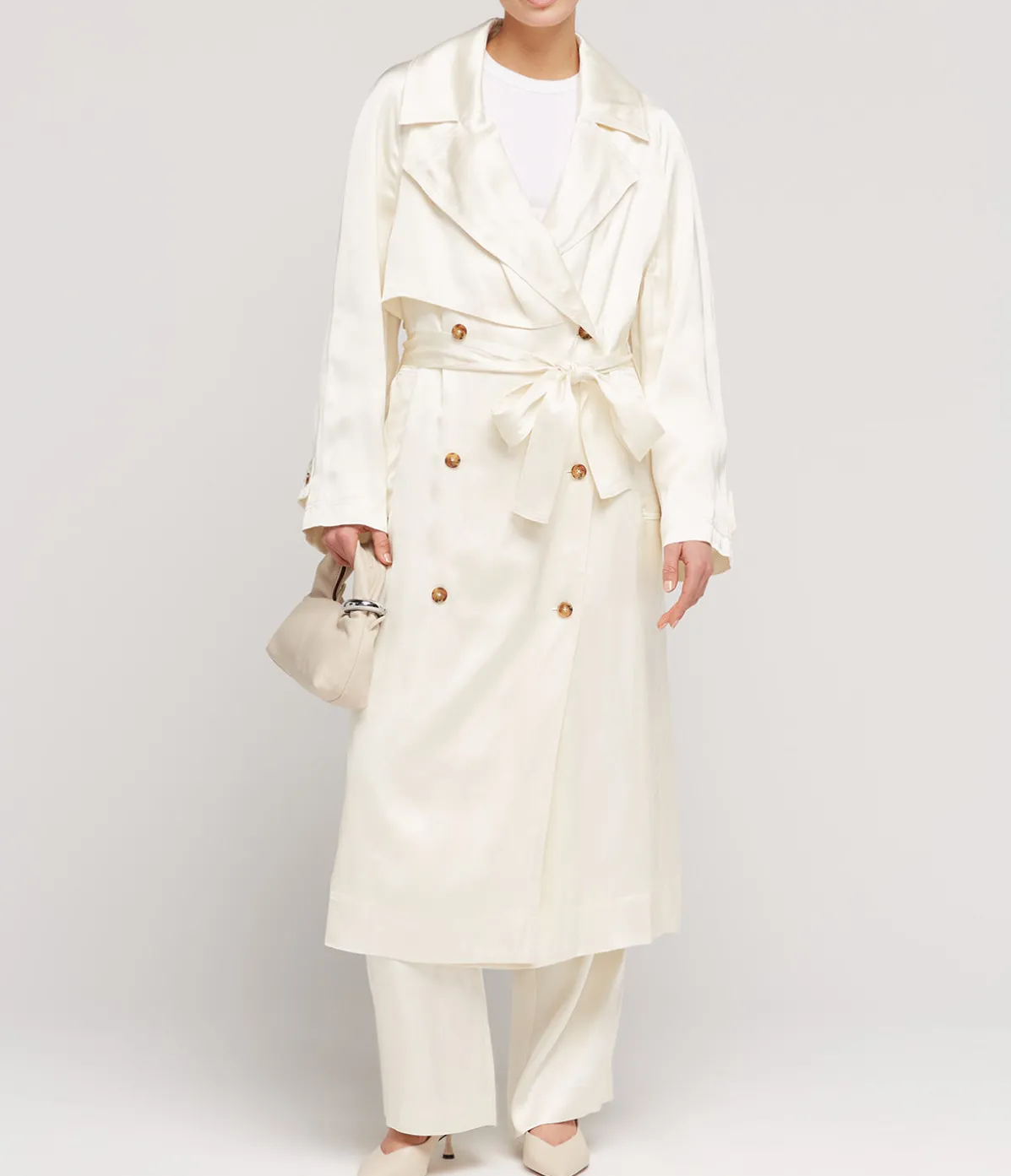 Lonna Long Trench Coat In Ivory
