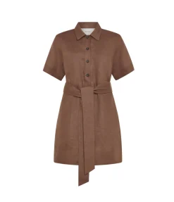 Lucca Linen Dress In Sepia
