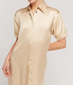 Lumiere Crepe Satin Shirt Dress In Golden Citrine