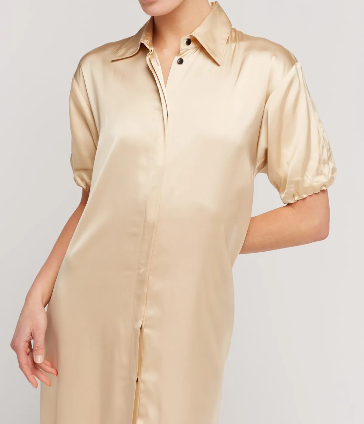 Lumiere Crepe Satin Shirt Dress In Golden Citrine
