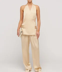 Lumiere Crepe Satin Trouser In Golden Citrine