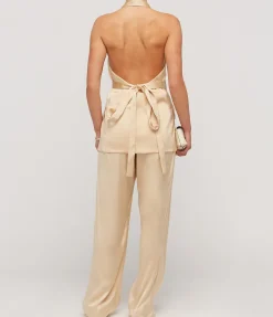 Lumiere Crepe Satin Trouser In Golden Citrine