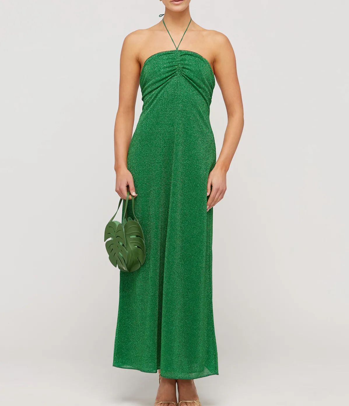 Lumiere Halter Neck Dress In Emerald Green