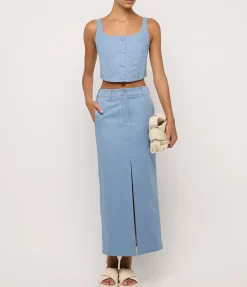 Mae Canvas Top In Dusty Blue