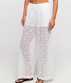 Maeve Eyelet Drawstring Pants In White