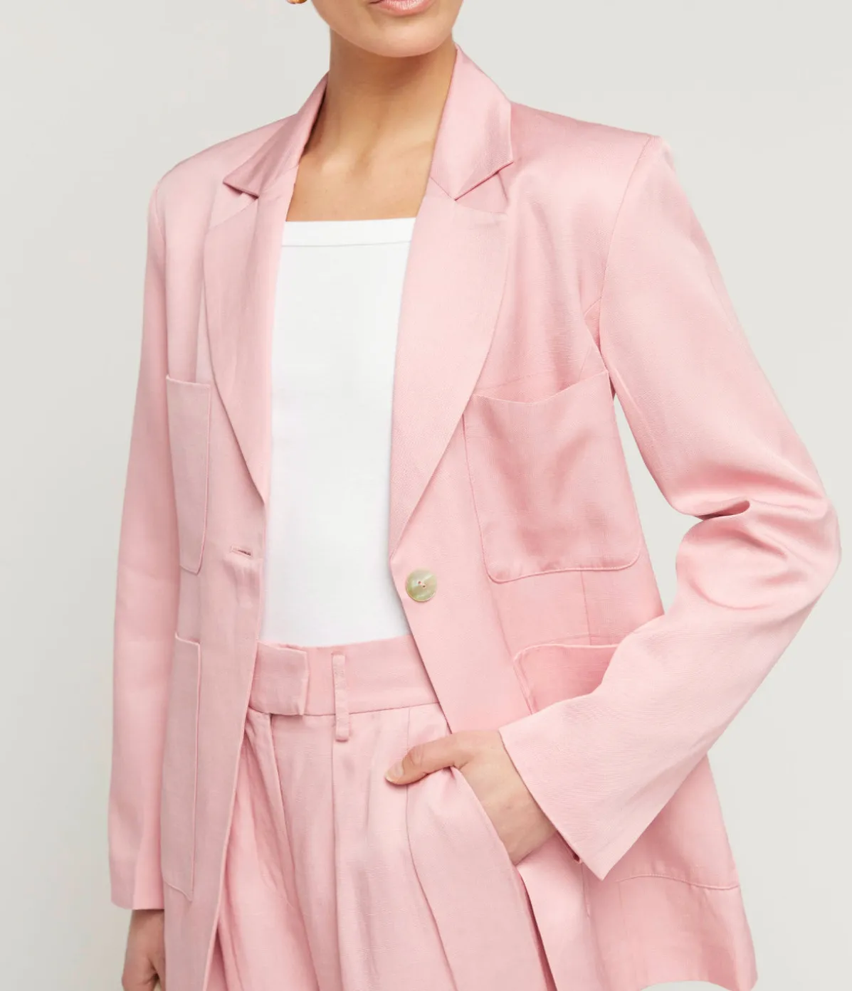 Marlowe Linen Blend Blazer In Pink