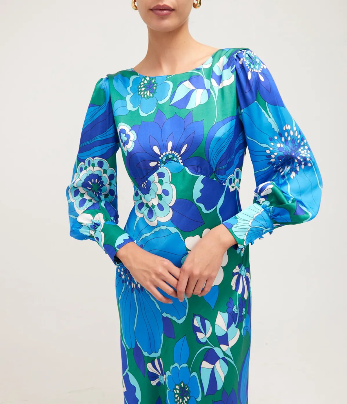 Marni Long Sleeve Maxi Dress In Miami Floral Emerald
