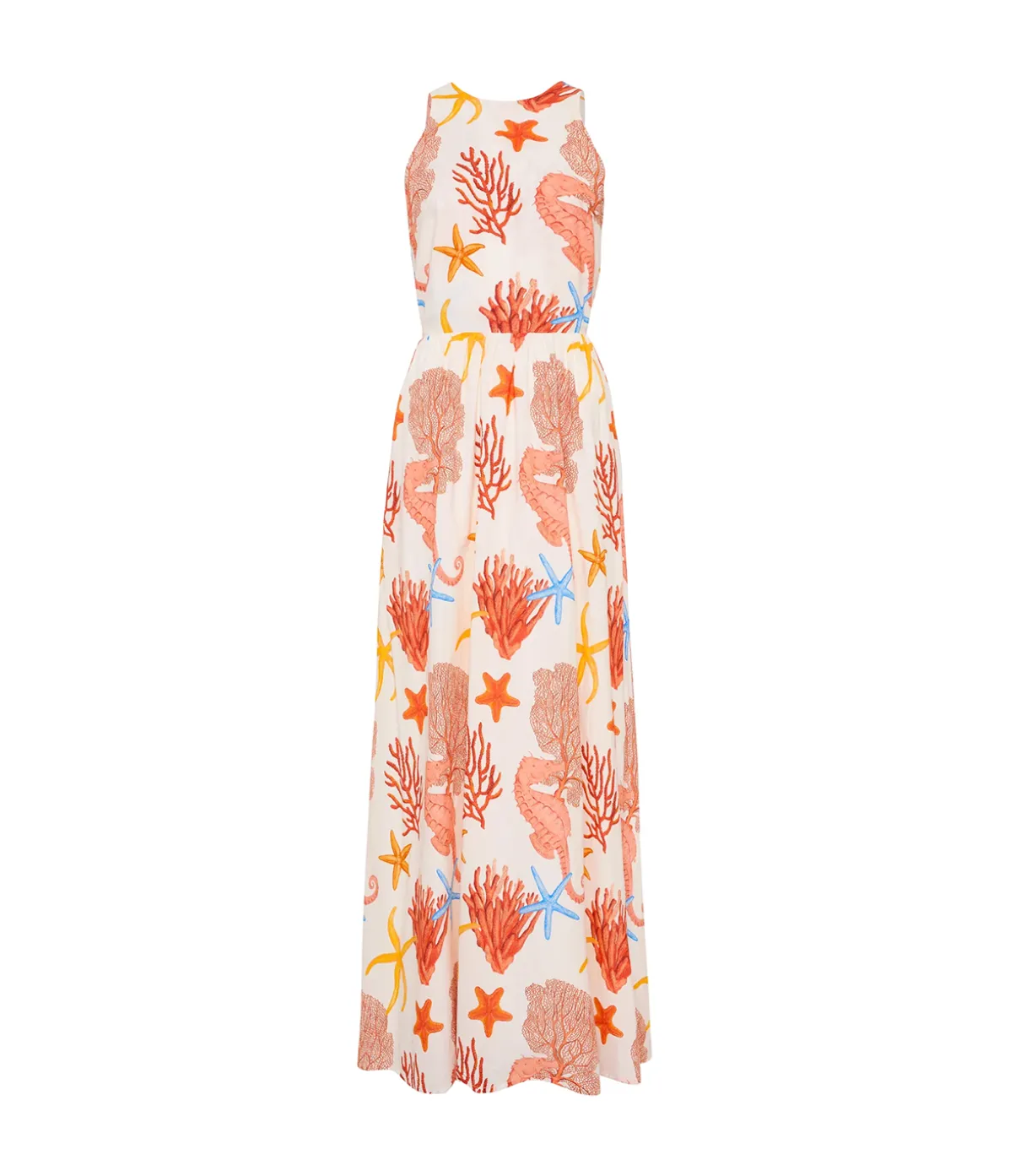 Meridian High Neck Poplin Dress In Coral