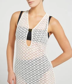 Mesh Lace Maxi Dress In Egret