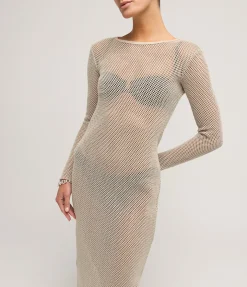 Mesh Long Sleeve Dress In Aloe