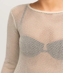 Mesh Long Sleeve Dress In Aloe