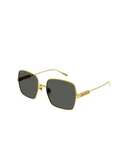 Metal Cube Rectangle Sunglasses In Gold