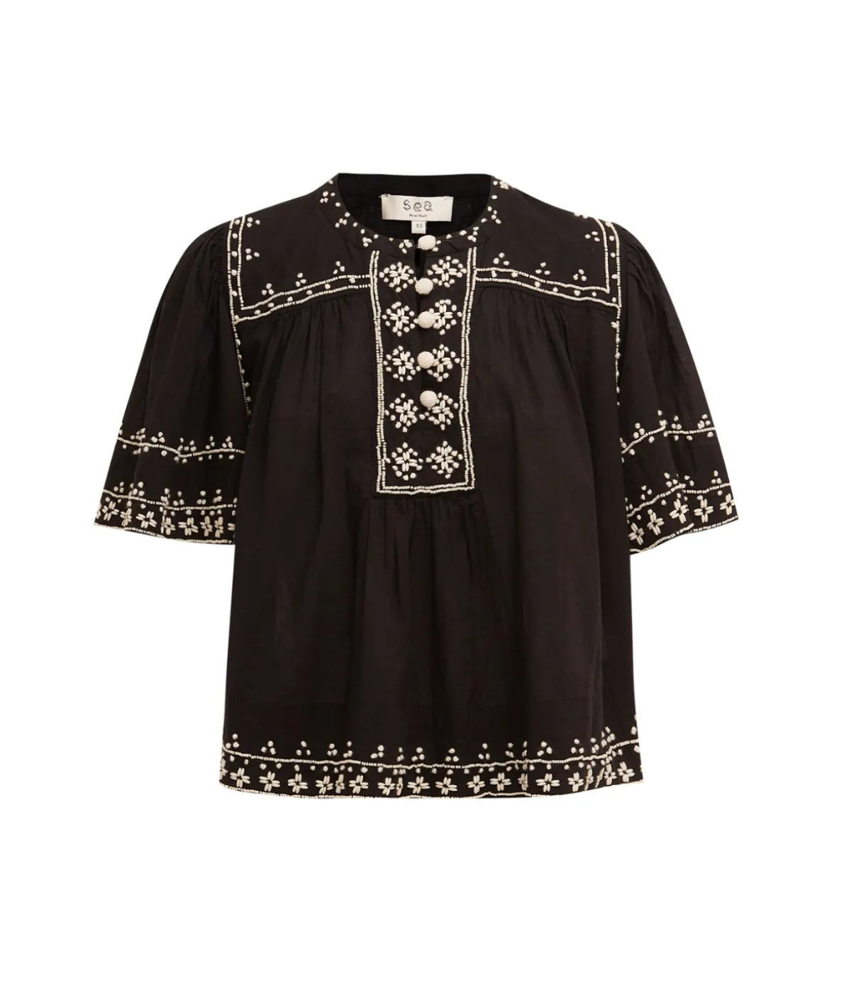 Millie Embroidery Short Sleeve Top In Black