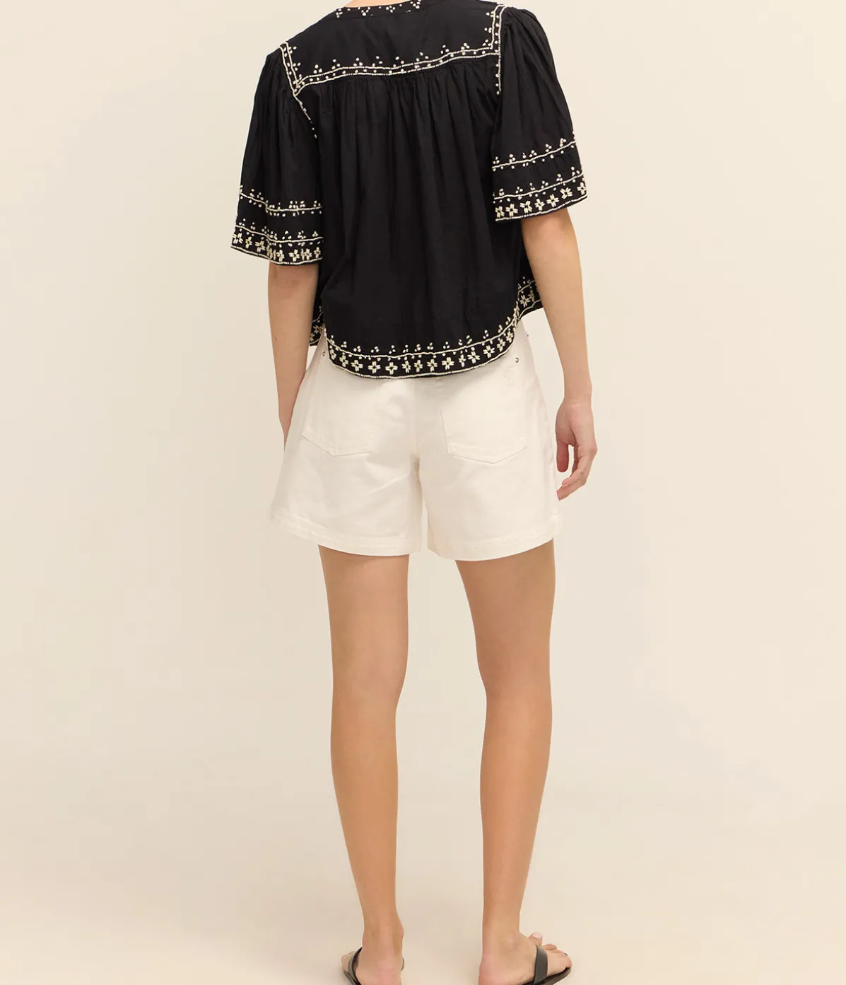 Millie Embroidery Short Sleeve Top In Black