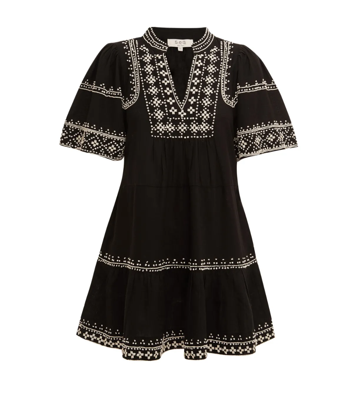Millie Embroidery Short Sleeve Tunic Dress In Black