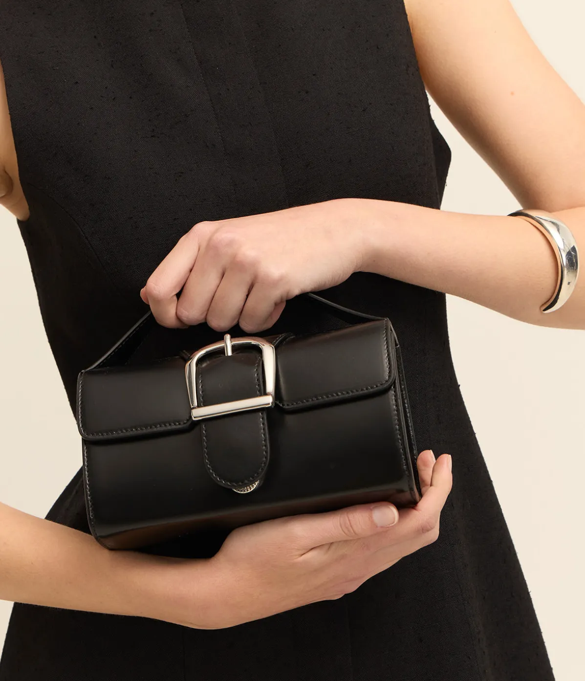 Mini Satchel With Flat Handle In Black