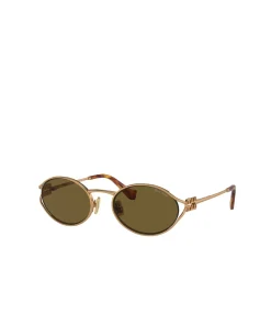 Miu Miu Oval Sunglasses In Brass Gold