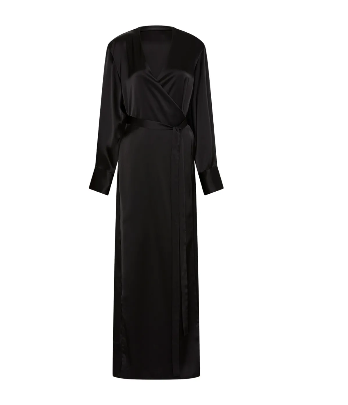 Mono Double Satin Wrap Dress In Black