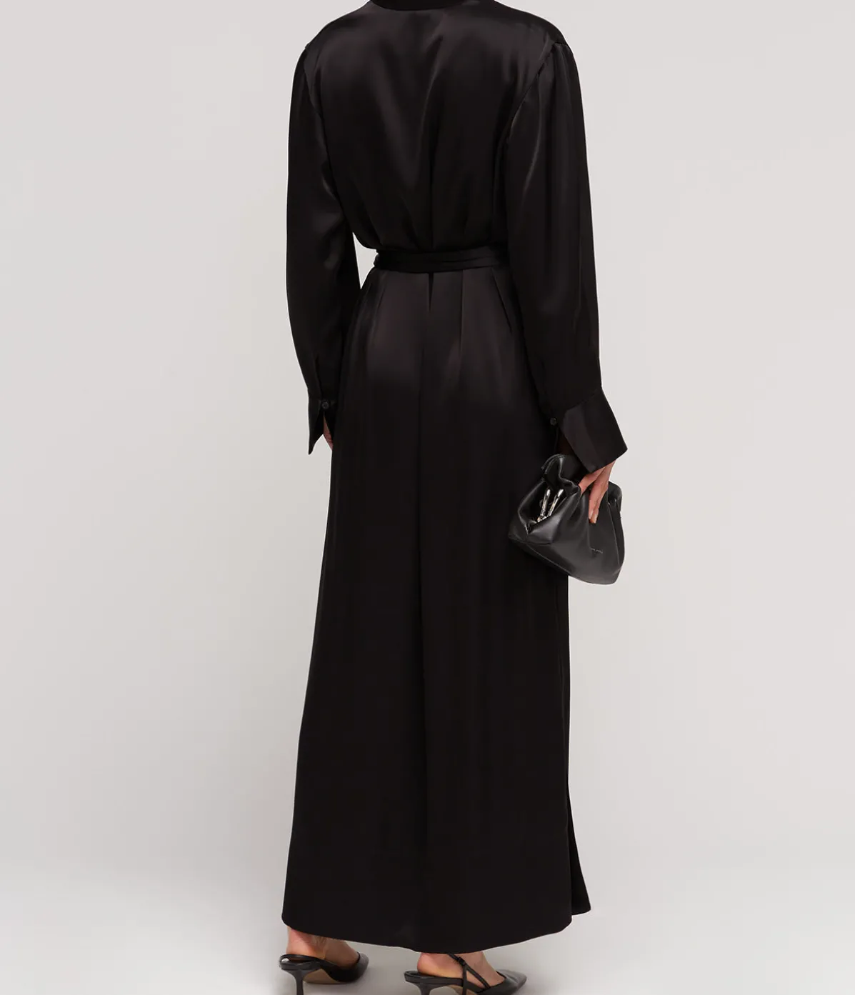 Mono Double Satin Wrap Dress In Black