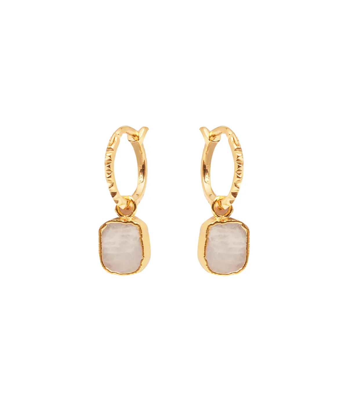Moonstone Pyramid Charm Hoop Earrings In Gold