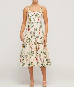 Nispero Linen Midi Dress In Bouquet