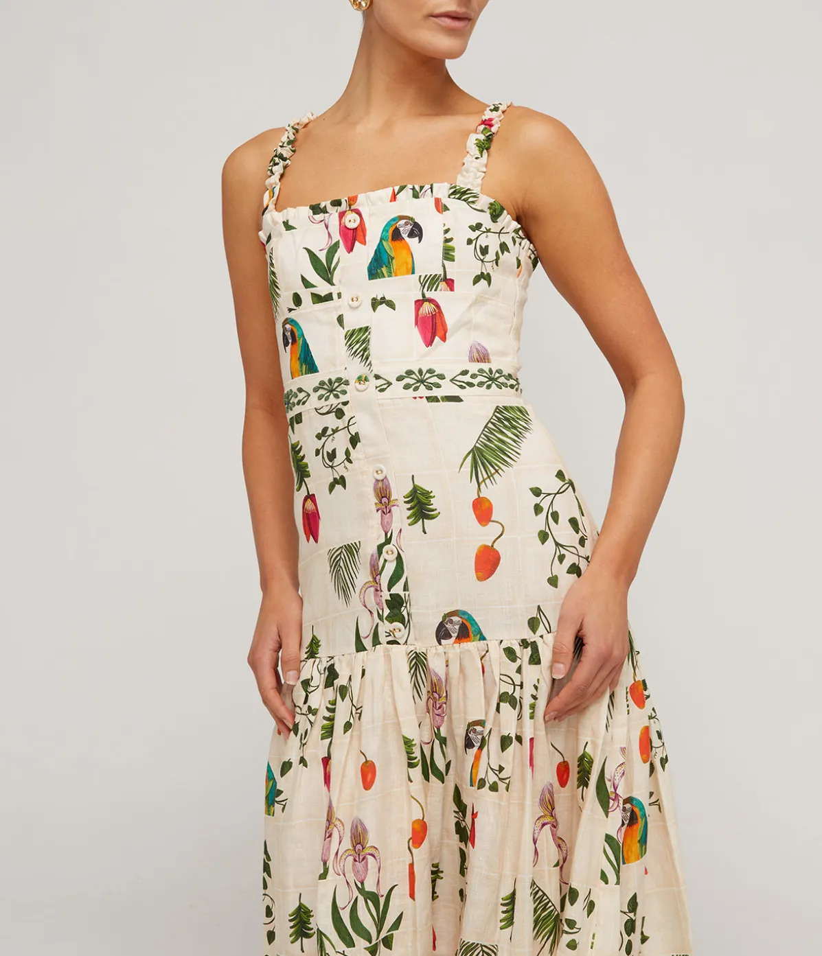 Nispero Linen Midi Dress In Bouquet