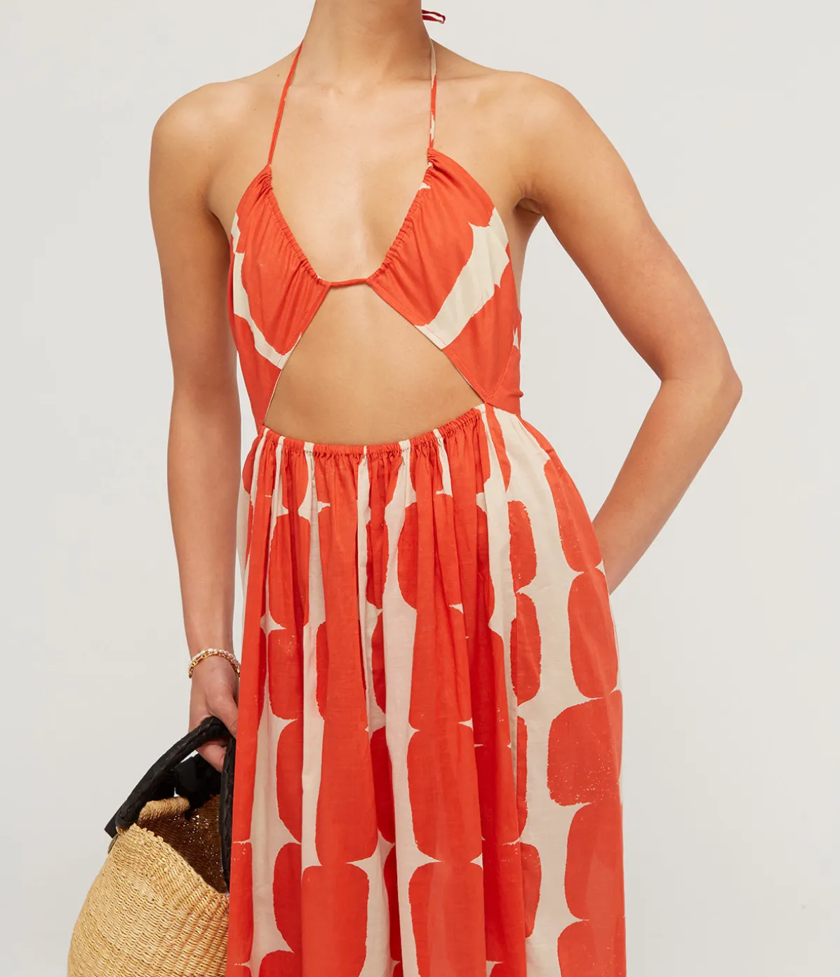 Organic Cotton Halter Dress In Block