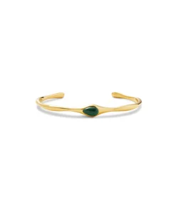Organic Shape Cuff In Green Malachite And Gold
