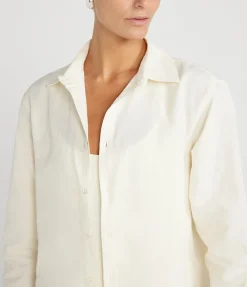 Oversized Long Sleeve Linen And Cotton Shirt In Ivory