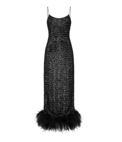 Paillettes Plumage Sequin Slip Dress In Black