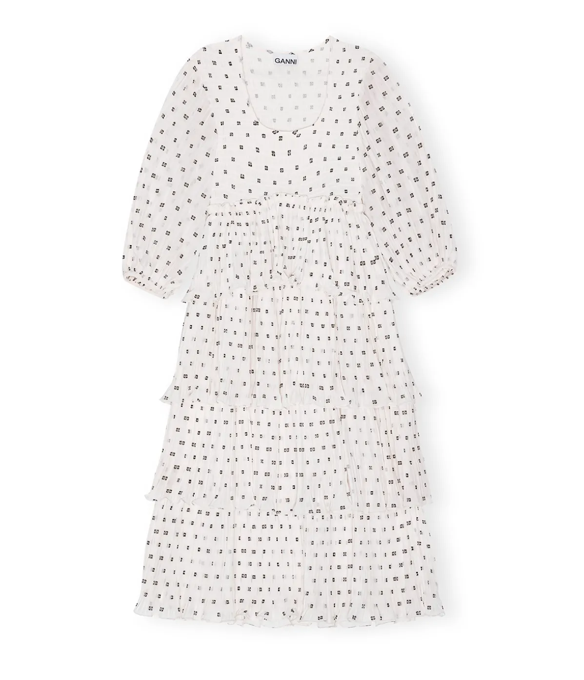 Pleated Georgette Flounce Midi Dress In Egret