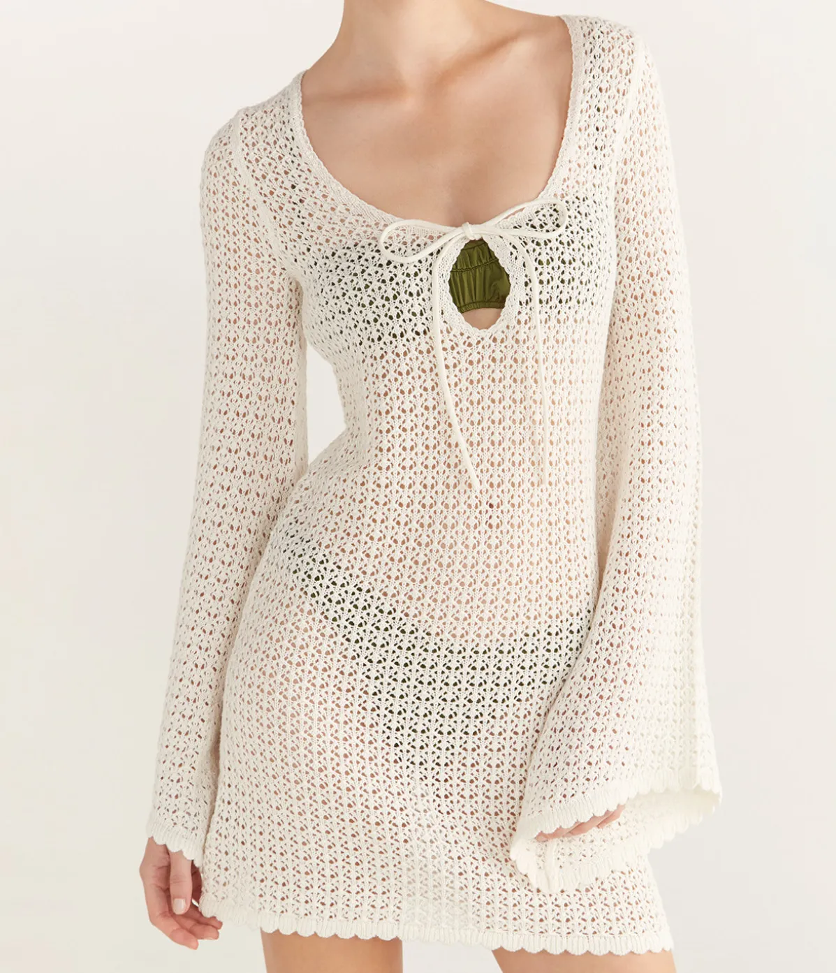 Pointelle Keyhole Mini Dress In Seashell