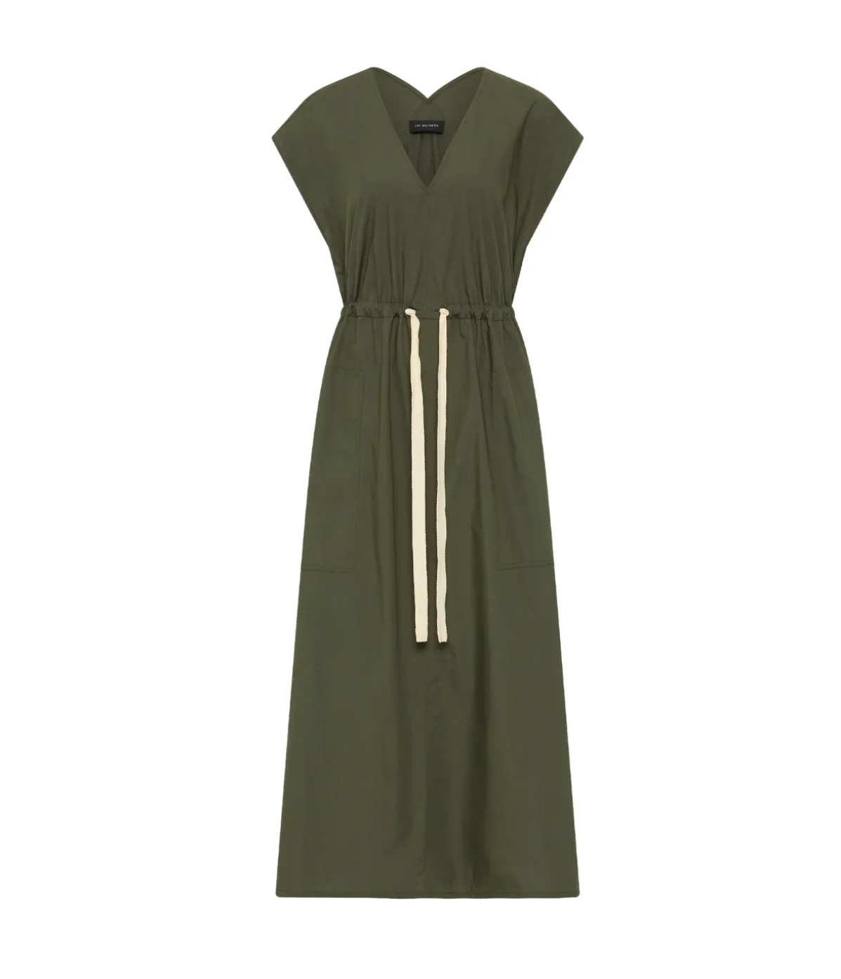 Poplin V Neck Dress In Olive