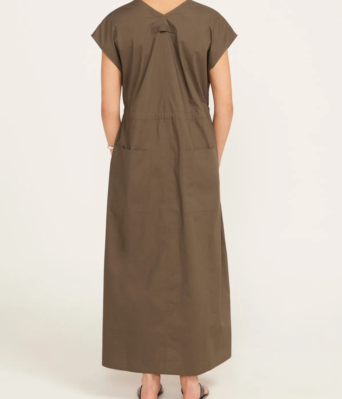 Poplin V Neck Dress In Olive