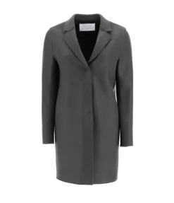 Pressed Wool Cocoon Coat In Grey Marle