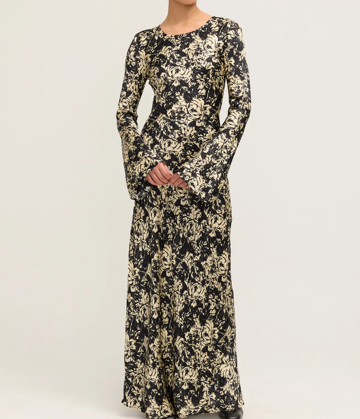 Printed Satin Maxi Dress In Flan