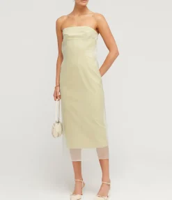 Punta Strapless Midi Dress In Pale Olive